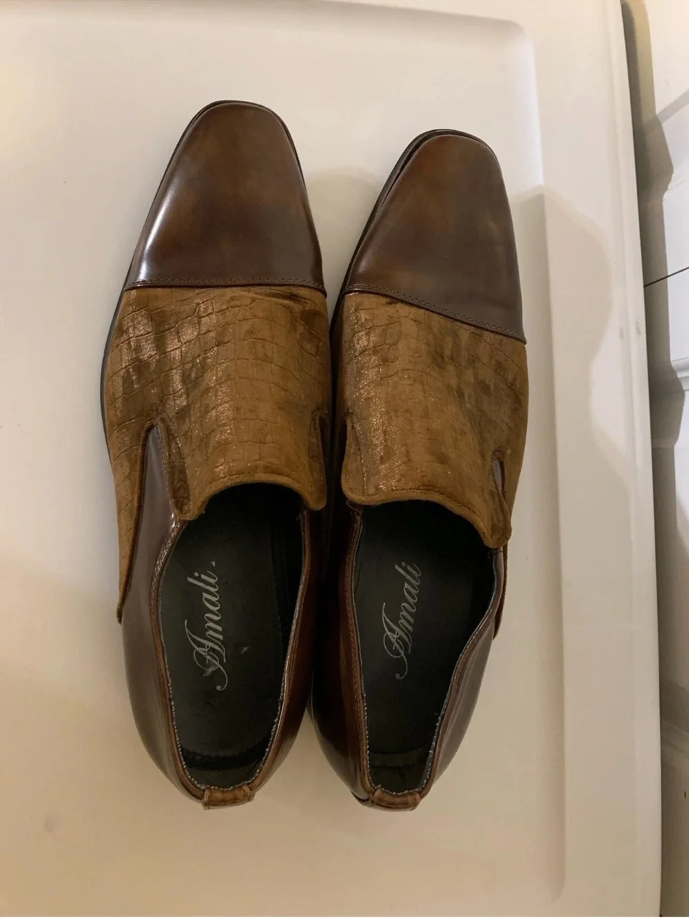 Amali Velvet Men's Sz 10 Slip‎ On Tuxedo Designer Dress Shoes Brown
